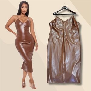 Elegant Brown Faux Leather Dress